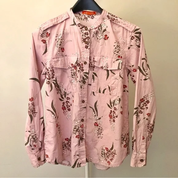 Joe Fresh Boho Cottagecore Pink Floral Pattern Artsy Button Down Shirt Blouse. - Picture 4 of 15